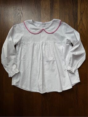 Hannah Kate Classic White Girls' Peter Pan Collar Top with Pink Cord Trim